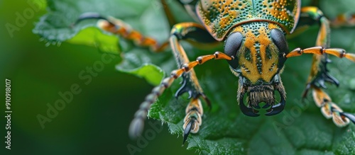 Lamia textor a weaver beetle is depicted in a close up copy space image