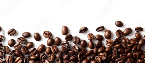 Scattering a few coffee beans around a copy space image