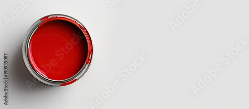 Top view of a red paint can isolated on a white backdrop with space for added elements in the image. copy space available