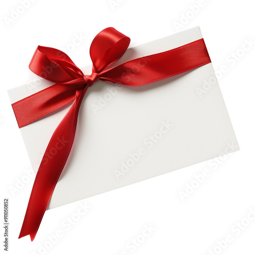 Blank white gift card with red ribbon bow clip art