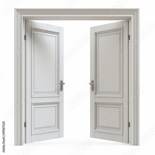 A Pair of White Double Doors Open to Reveal Empty Space