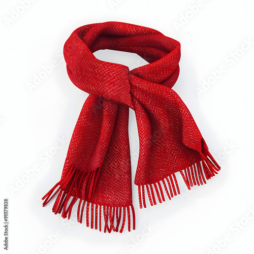 Red wool scarf on a white background, 3D render