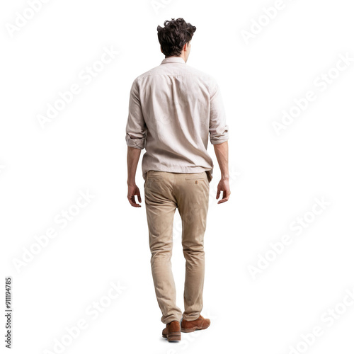 Man walking away from camera He is wearing portrait of a young