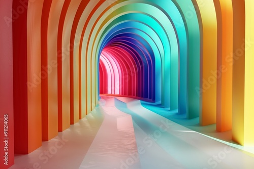 A vibrant archway with a captivating gradient invites viewers into an enchanting tunnel experience that stimulates the senses and ignites imagination