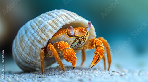 Closeup of a hermit crab on a tropical beach