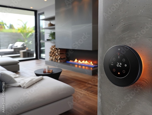 Smart Home Thermostat in Modern Living Room