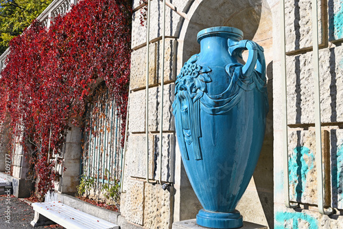 Big blue vase in Stadtpark Vienna autumn season