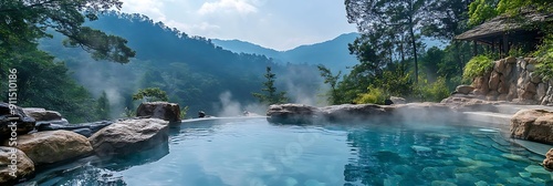 Serene Hot Spring Pool in the Mountains