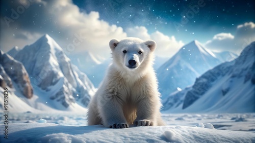 Playful Polar Bear in a Snowy Landscape Generative AI