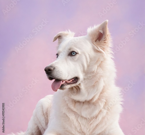 A charming dog poses confidently against a plain background. Its fluffy fur and expressive eyes convey a sense of friendliness and joy. The dog's relaxed demeanor and slight smile are endearing.