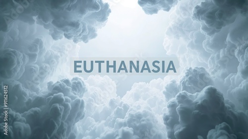 The image is of a cloudy sky with the word euthanasia written the middle.