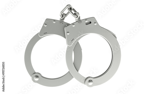 Handcuffs, top view. 3D rendering isolated on transparent background