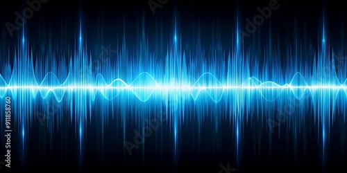 Vibrant blue sound wave pattern ripples across a dark background, creating a mesmerizing visual representation of audio frequencies and energetic sonic movement.