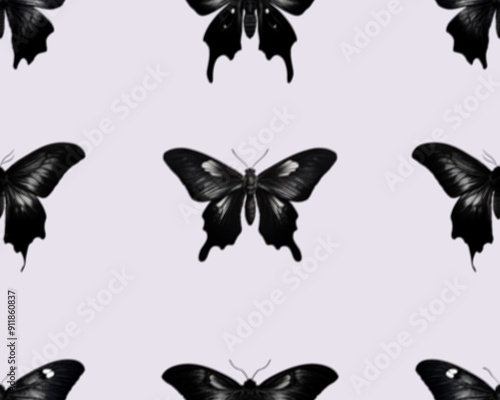 Gothic style seamless pattern with soft edged butterflies . Halloween themed graphic print for clothing, fabric, wallpaper, home decor, wrapping paper