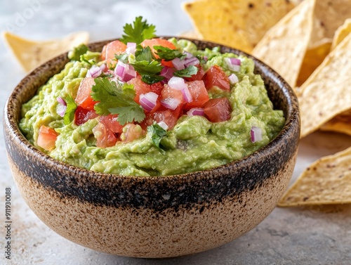 Homemade guacamole with fresh ingredients