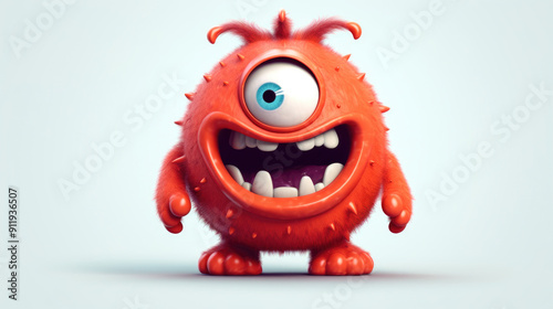 Cute Furry fluffy Orange Monster, cartoon 3d, alien monster illustration, on white background.