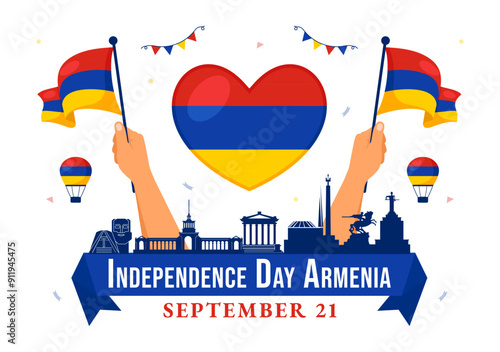 Armenia Independence Day Vector Illustration on September 21 with a Waving Flag and History Museum in a National Holiday Flat Style Cartoon Background