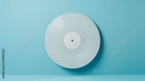 A vinyl record with a clear center label, positioned on a dark navy background. The smooth, even lighting ensures the record stands out with clear copy space around itd