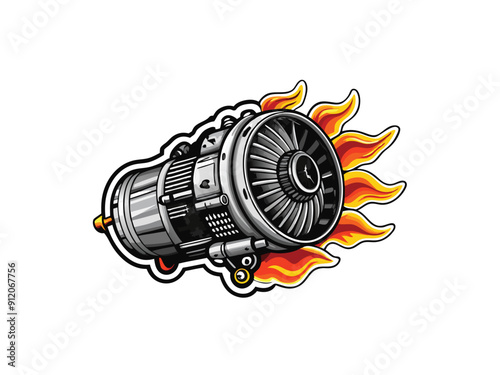 A cartoon jet engine with flames coming out the back.