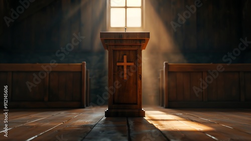 A church podium with a preacher delivering a sermon,