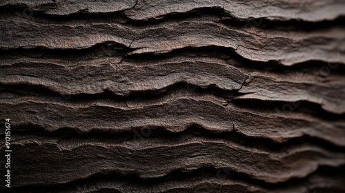 Tree bark with deep, winding striations in a mystical forest, captured under a soft morning light