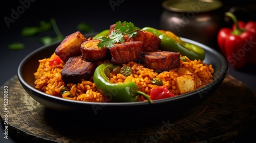 Savory Jollof rice dish close up