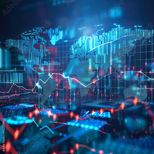 "Global Economy at a Glance: Stock Market and Finance Chart on a World Map"