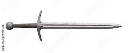 old medieval royal sword, antique weapon with rust metal. isolated on transparent white background. cut out