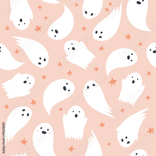 Seamless Halloween Patterns with Spooky Ghosts