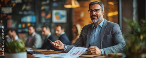 Confident Male CFO Presenting Critical Financial Data to Board of Directors in Corporate Meeting Room