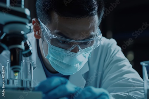 Researchers in a lab working on breakthrough medicines to treat and cure lifethreatening illnesses with a determination thats unbroken banner with copy space