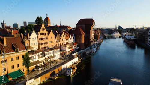 city ​​European ancient architecture port city aerial photography Gdansk Poland