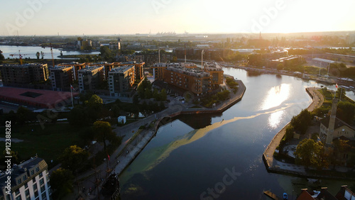 city ​​European ancient architecture port city aerial photography Gdansk Poland