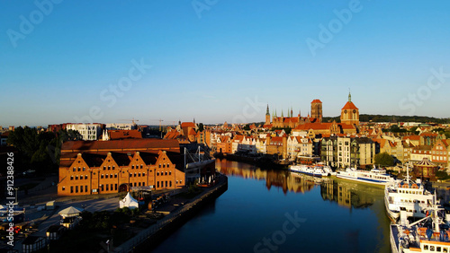 city ​​European ancient architecture port city aerial photography Gdansk Poland