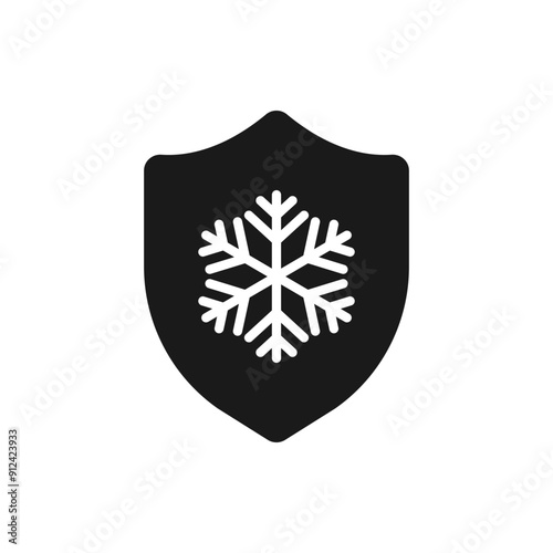 Shield with snowflake. Freeze resistance icon flat style isolated on white background. Vector illustration