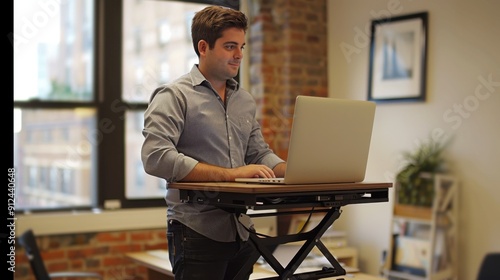 Standing Desk: A desk designed to be used while standing, fostering better posture and reducing health risks from prolonged sitting. A practical solution for improved work ergonomics. 