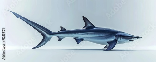 Sleek thresher shark with long tail, 4K hyperrealistic photo