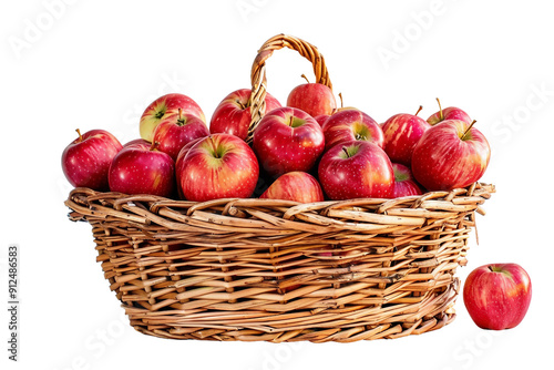 Basket of freshly picked apples from an orchard isolated on clear white background displaying freshness