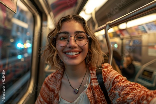 Happy and beautiful female woman smiling. Pretty young female walking and having fun in metro New York city