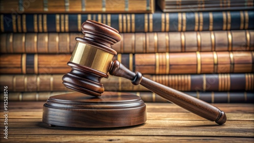 Sleek wooden judge's gavel resting on a pile of law books, symbolizing the importance of justice and order in the legal system.