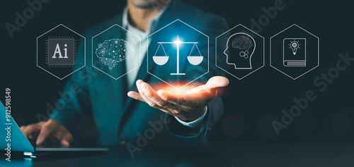 Justice and laws concept, AI law technology artificial intelligence property and protection of copyright laws, legal advice business, lawyer or notary working with compliance and regulations