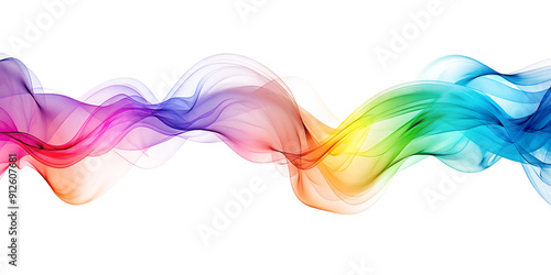 rainbow colored streaming smoke wave isolated on white or transparent png