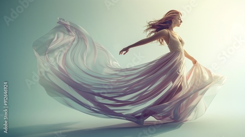 Woman dancing in chiffon dress. A.I.