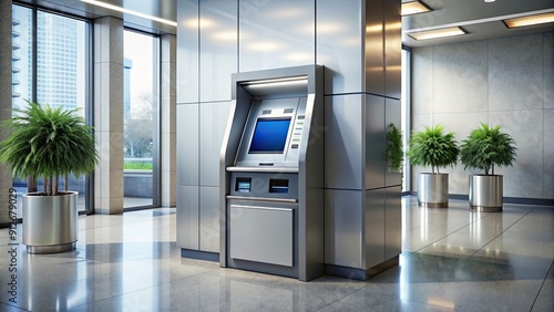 ATM machine with touchscreen interface in modern bank lobby, ATM, machine, touchscreen, interface, modern, bank