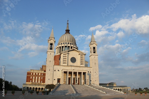 Sanctuary and Basilica of San Giovanni Bosco. Castelnuovo Don Bosco. Asti province. Sun Day. Front view.Piedmont. Italy. Sun Day. Front view.