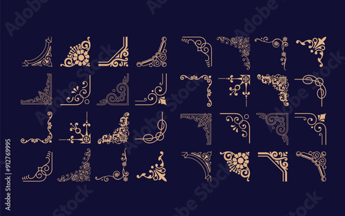 Ornamental Vintage Corners Vector Set Design. Different Types of Corners For Frames and Other Royal Design. 