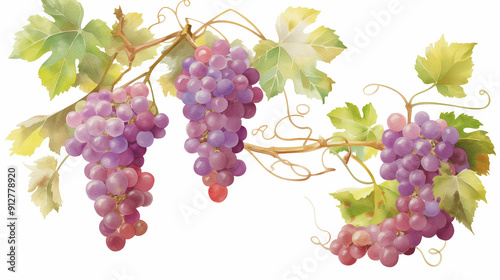 Clip art aquarela de uvas fundo branco