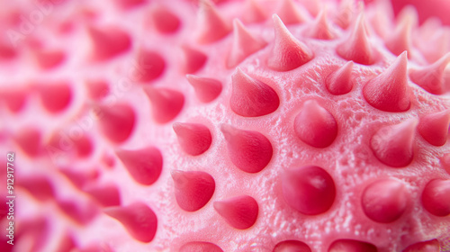 Close-up of a pink textured surface with small, clustered conical spikes, ideal for illustrating abstract concepts or sensory design