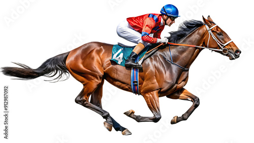 horse racer isolated on transparent background ,horse racing WHITE BACKGROUND. AI GENERATED