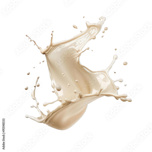 Delicious creamy milk splashing upwards on white background